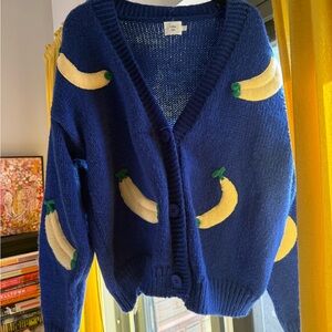 Blue Cardigan with Banana Pattern